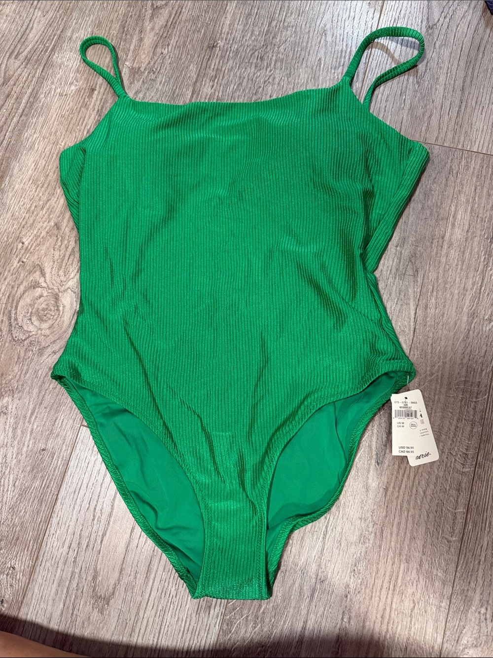 aerie Green Ribbed One-Piece Swimsuit